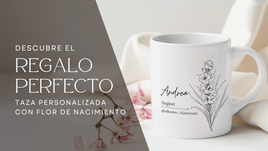 customize with a name," "birth flower," "birthdays," "anniversaries," "special occasions," "high-quality ceramic," "microwave and dishwasher safe," and "start personalizing your custom mug