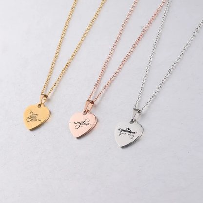 Customizable Heart Necklace - Silver, Gold, or Rose Gold - 16 Inches with 5cm Extender, Personalized with Text