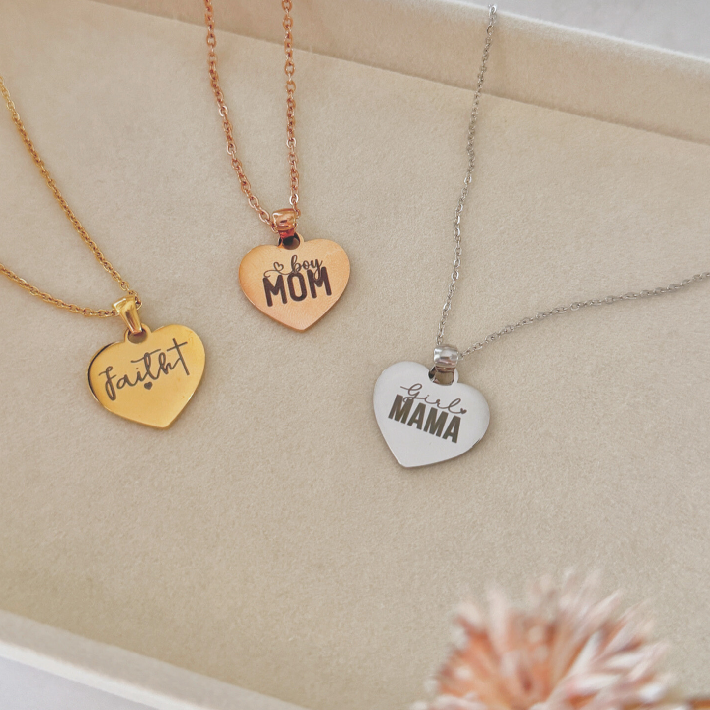 Customizable Heart Necklace - Silver, Gold, or Rose Gold - 16 Inches with 5cm Extender, Personalized with Text