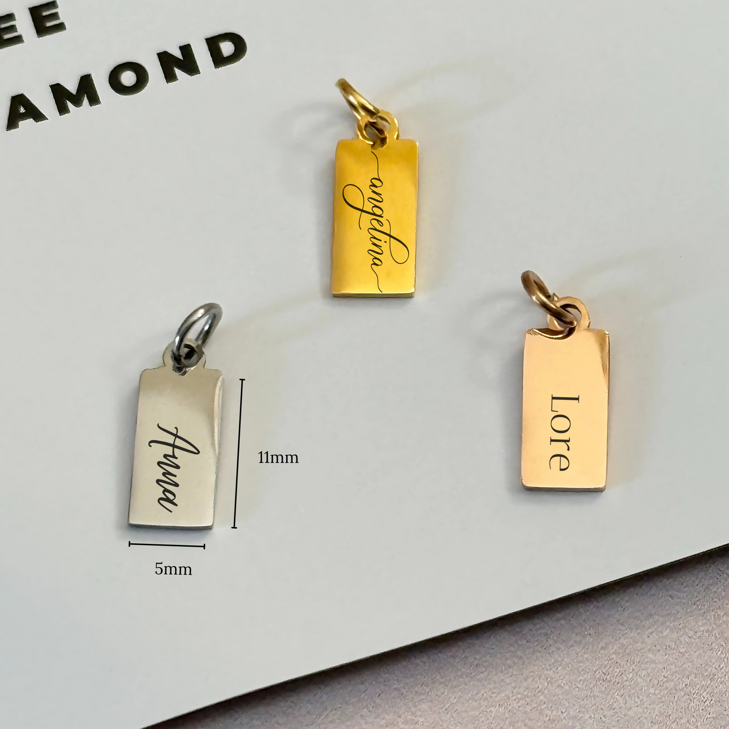 Custom Rectangular Charm - Stainless Steel | Silver, Gold, Rose Gold | Laser Engraved with Initial, Name, or Icon | Perfect for Bracelets & Chains