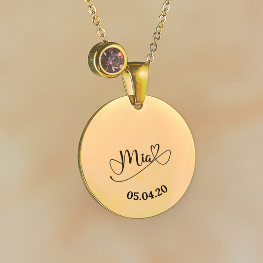 Customizable Round Pendant Necklace - Silver, Gold, or Rose Gold - 20mm Stainless Steel, Personalized with Text